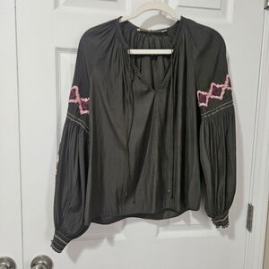 Marie Oliver Blouse Embroidered Sleeves Size S